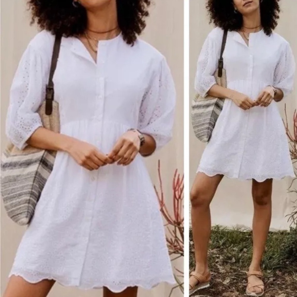 White Eyelet Button-Front Mini Dress - Casual Summer Style- NWT